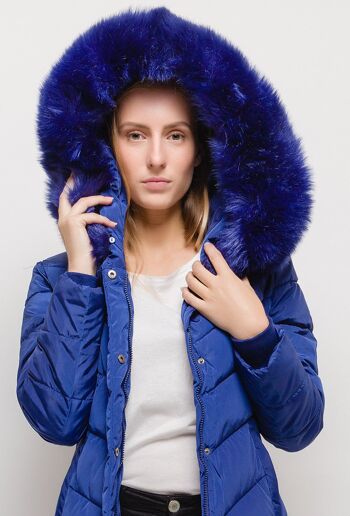 Manteau long à capuche avec fourrure LAURA bleu   Bleu 4