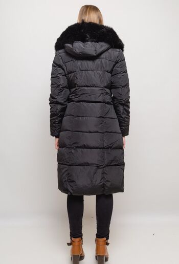 Manteau long à capuche avec fourrure LAURA noir   Noir 2