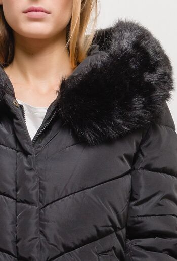 Manteau long à capuche avec fourrure LAURA noir   Bleu 3