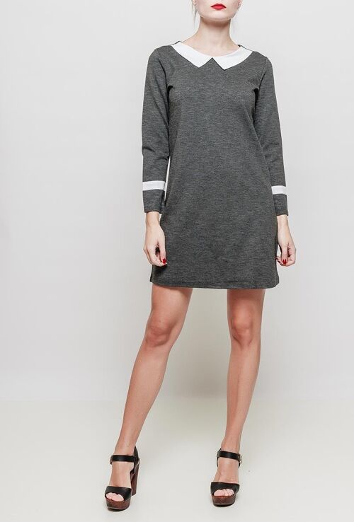 Robe avec col en pointe contrastant CAROLINA gris   Gris