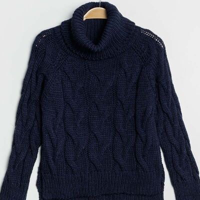 Blue wool-blend twisted turtleneck sweater HERMINA Blue