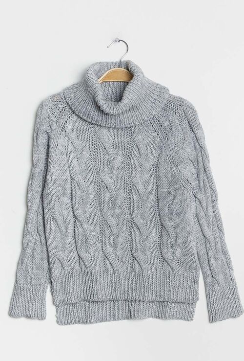 Pull torsadé en laine mélangée col roulé HERMINA moutarde   Gris