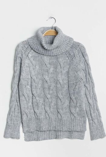 Pull torsadé en laine mélangée col roulé HERMINA moutarde   Gris 1