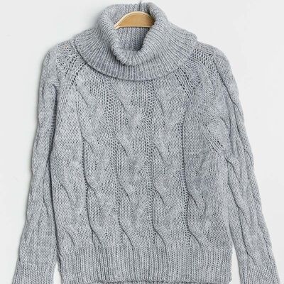 Gray twisted wool blend turtleneck sweater HERMINA Gray