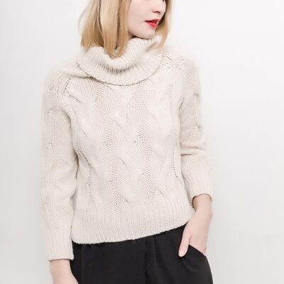 Twisted wool blend turtleneck sweater HERMINA Gray Beige
