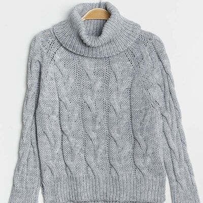 Pull torsadé en laine mélangée col roulé HERMINA beige   Gris