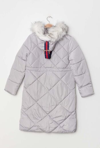 Manteau long à capuche avec fourrure BELLA gris clair   Gris clair 2