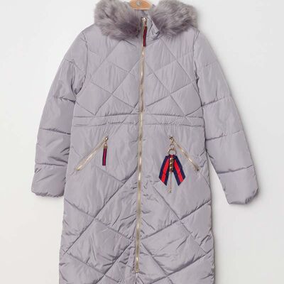 Manteau long à capuche avec fourrure BELLA gris foncé   Gris foncé