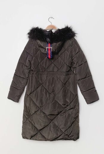 Manteau long à capuche avec fourrure BELLA noir   Kaki 2