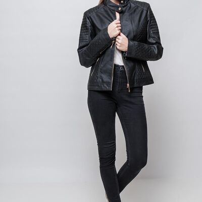 BRITTANY Brown Faux Leather Jacket Black