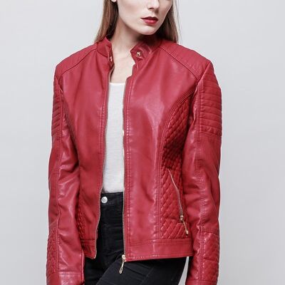 BRITTANY Red Faux Leather Jacket Red