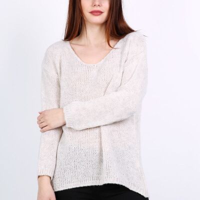 SELENA V-neck sweater with long sleeves blue Beige