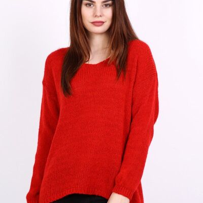 Rot SELENA Langarm-Pullover mit V-Ausschnitt Rot