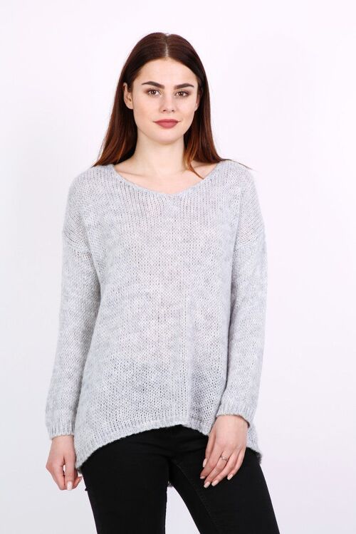 Pull col V SELENA à manches longues beige   Gris