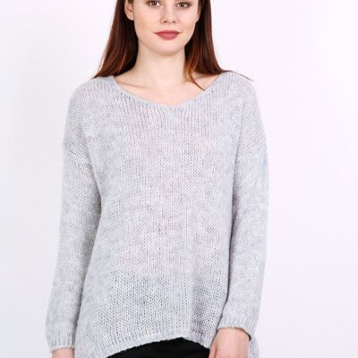 Pull col V SELENA à manches longues beige   Gris