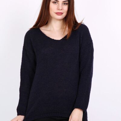 V-neck sweater SELENA with long sleeves beige Navy