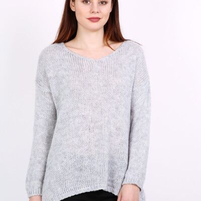 Gray V-neck sweater with long sleeves SELENA Gray