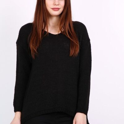 SELENA gray long-sleeved V-neck sweater Black