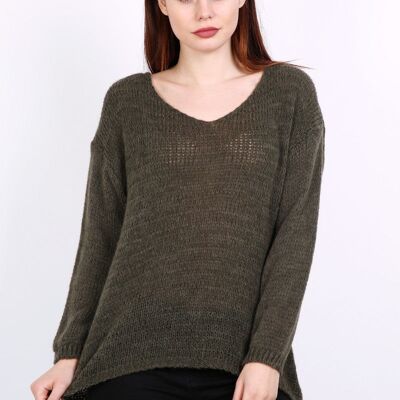 Pull col V SELENA à manches longues gris   Vert