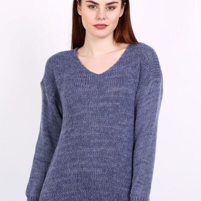 SELENA Maglia grigia scollo a V a maniche lunghe Blu