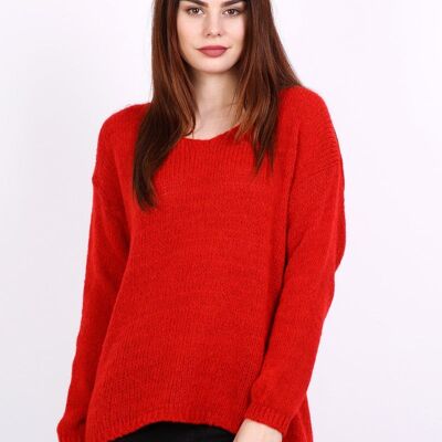 SELENA grauer Pullover mit V-Ausschnitt und langen Ärmeln Rot