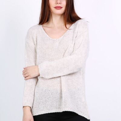 SELENA V-neck sweater with long sleeves Gray Beige