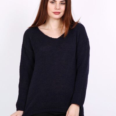 SELENA V-neck sweater with long sleeves black Navy