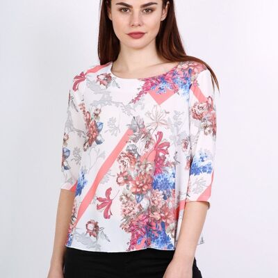 FLOJET top with mid-length pink sleeves White