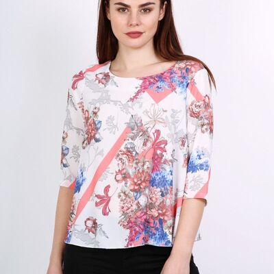 Top FLOJET con mangas medias rosas Blanco