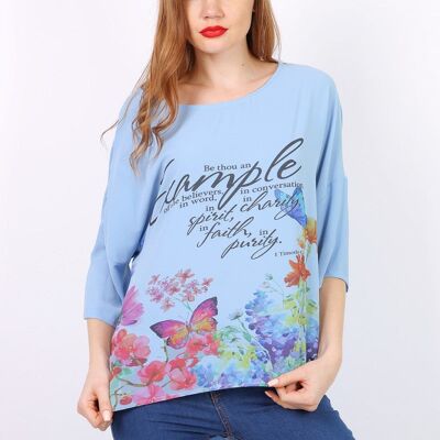 Top EJEMPLO manga media Crema Azul