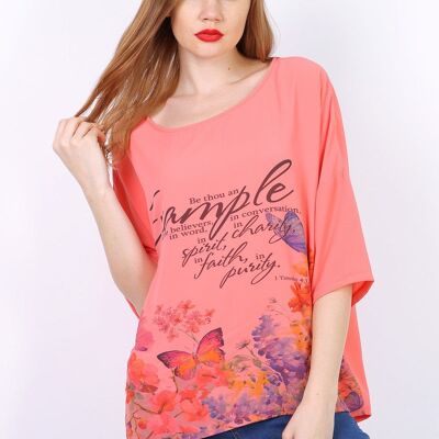 Top EXAMPLE mid-length sleeves Cream Coral