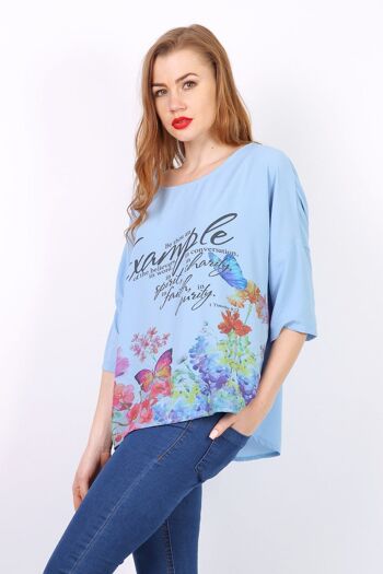 Top EXAMPLE manches mi longue Bleu   Rose 2