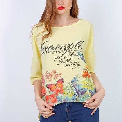 Top EXAMPLE Mid-length sleeves Coral Yellow