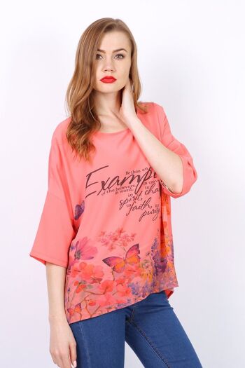 Top EXAMPLE manches mi longue Corail   Rose 2