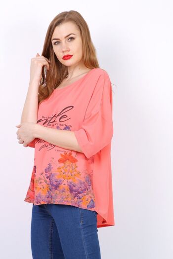 Top EXAMPLE manches mi longue Corail   Rose 4