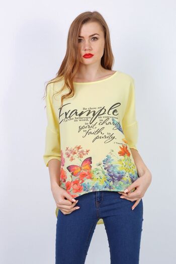 Top EXAMPLE manches mi longue Rose   Jaune 1