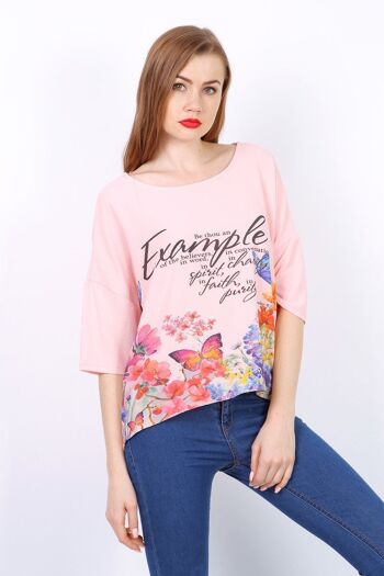 Top EXAMPLE manches mi longue Rose   Creme 10