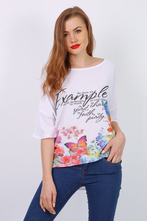 Top EXAMPLE manches mi longue Rose   Blanc