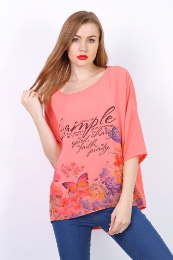 Top EXAMPLE manches mi longue Jaune   Corail 1