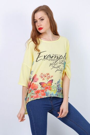 Top EXAMPLE manches mi longue Jaune   Corail 2