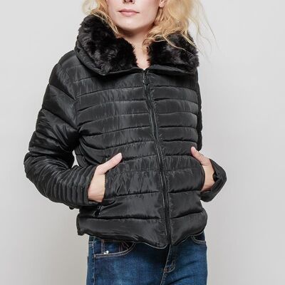 Quilted down jacket with fur collar MACMAX JACKY Black Black