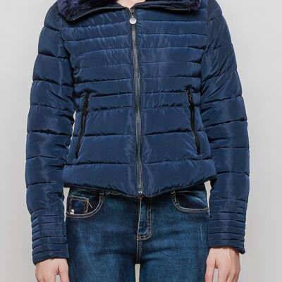 Quilted down jacket with fur collar MACMAX JACKY Black Blue