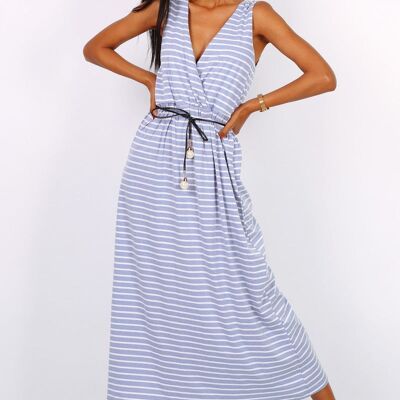 Robe longue marinière EMILLA bleu ciel   Bleu ciel