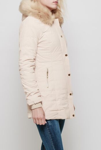 Manteau mi long à capuche avec fourrure CAROL beige   Noir 3