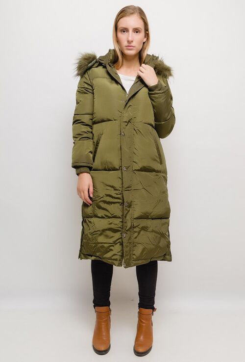 Manteau long à capuche avec fourrure CLARA saumon   Kaki