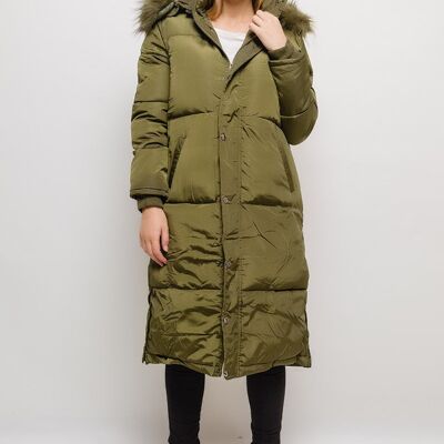 Manteau long à capuche avec fourrure CLARA saumon   Kaki