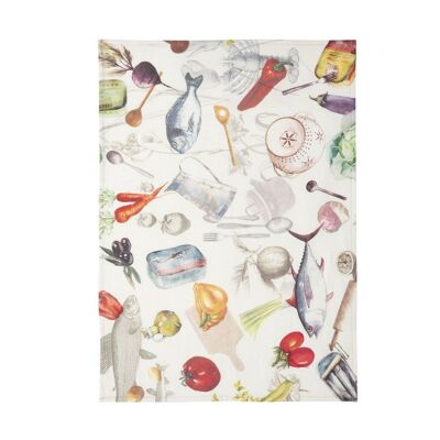 Tea towel - SARDINE CANS 50 x 75 cm, linen