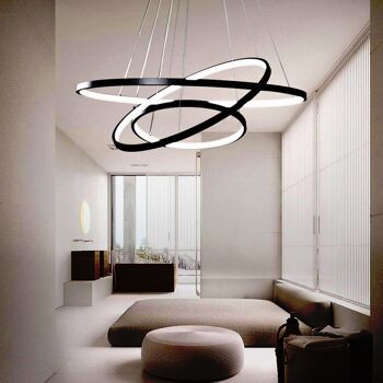 Plafonnier LED Waves 3 anneaux Noir lampe plafond moderne chic salle à manger salon cuisine 7