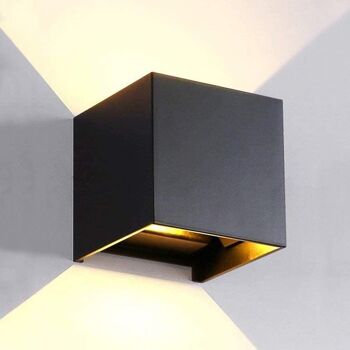 Applique murale Cube LED Noir lampe carré mur moderne extérieur et intérieur 1