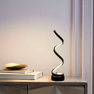 Spiralförmige LED-Tischlampe. Schwarzer Schreibtisch-Nachttisch